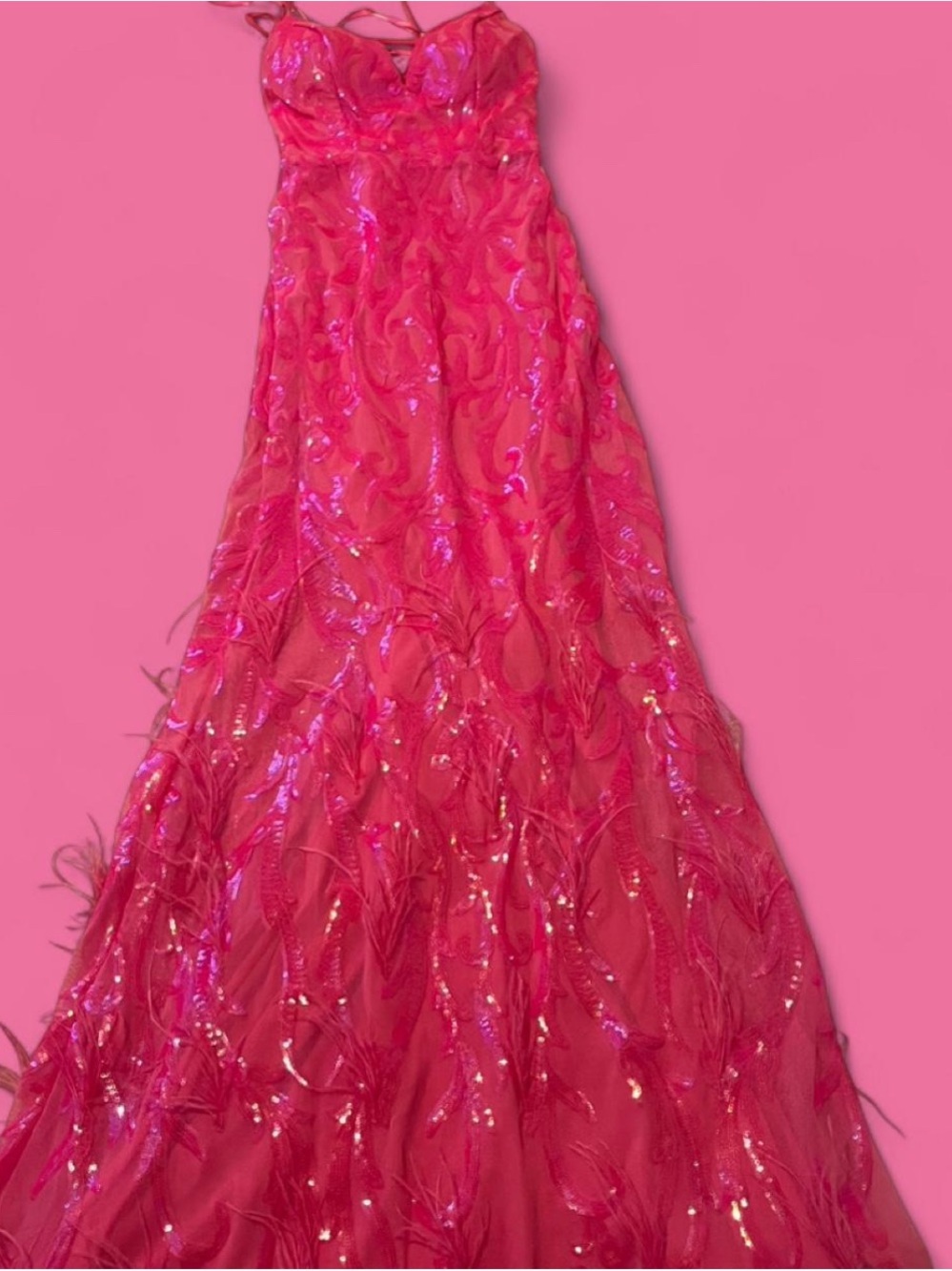 Windsor Hot Pink Sequin Lace Bustier Prom Dress - Picture 5 of 5